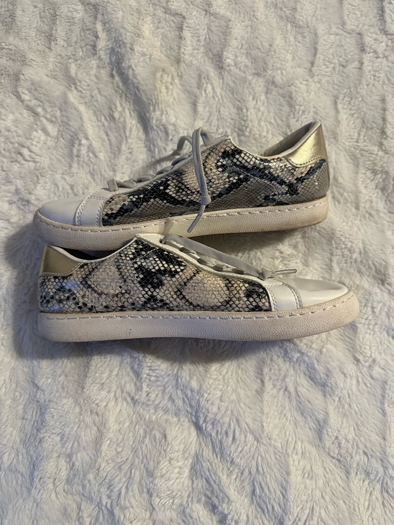 Vintage Havana White And Gold Sneakers With Snake-Print And Silver Star